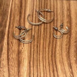 Sterling Silver Hoop Earring Set - Sleek Double-Band Hoops